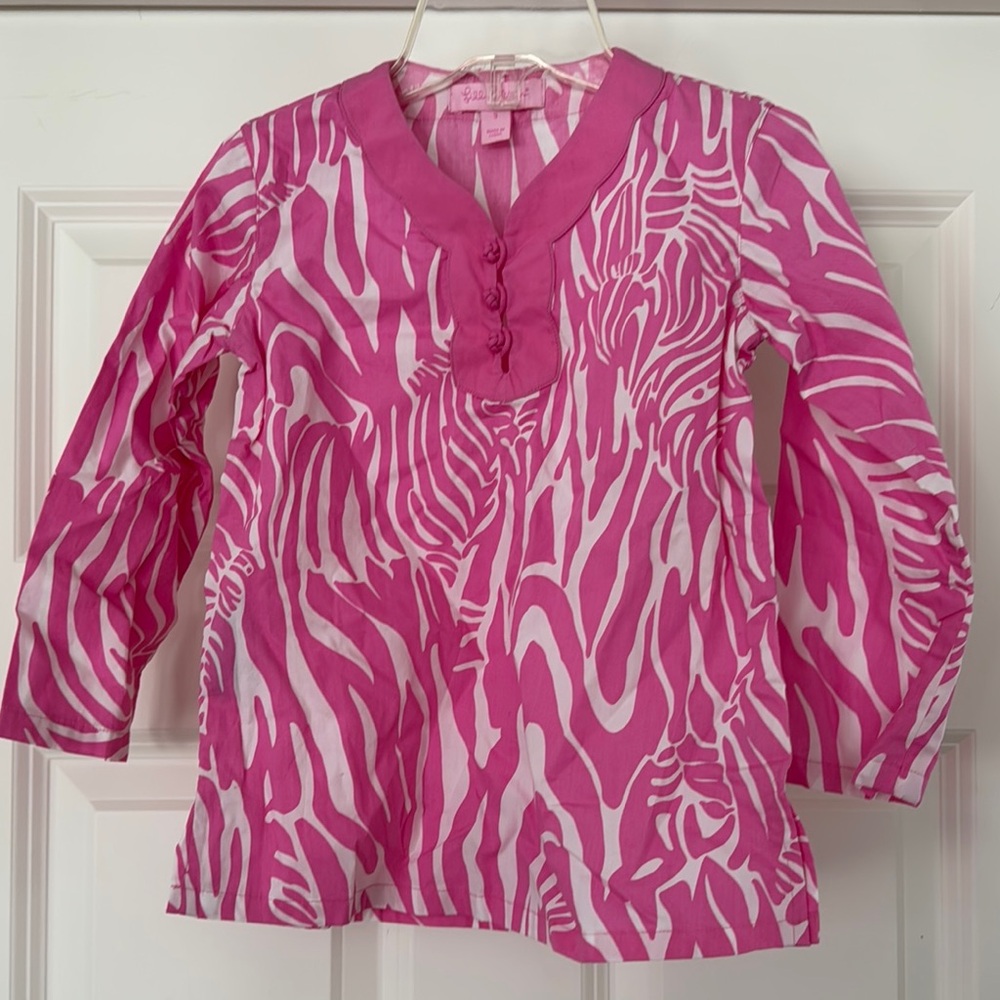 NWOT Lilly Pulitzer Pink & White Zebra-Print Long Sleeve Cotton Tunic Size 3